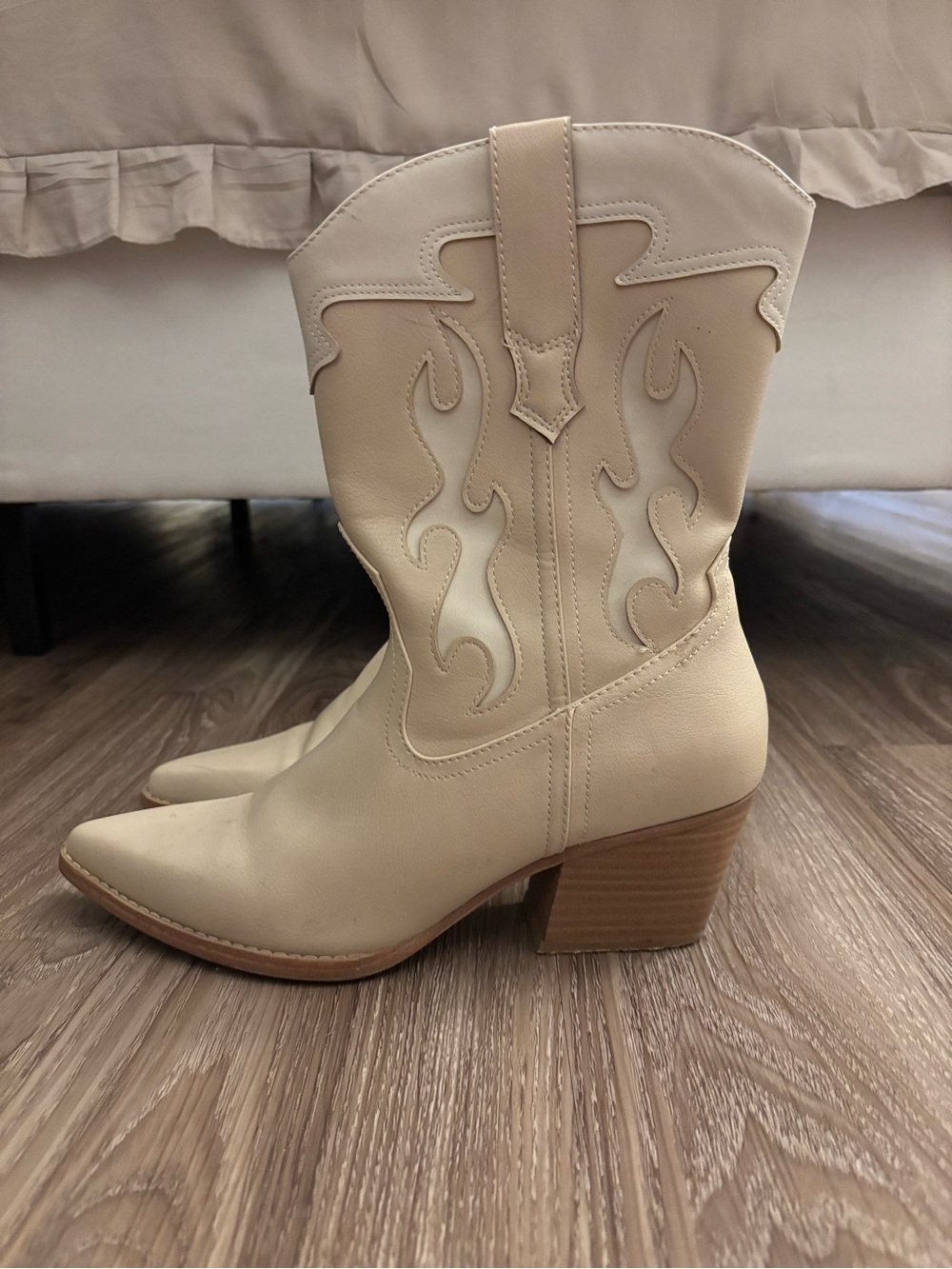 Target Cream Western-Style Ankle Boots with Block Heel